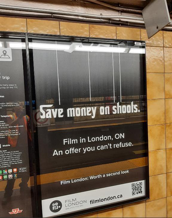 Save money on Shoots poster in the subway near the film district